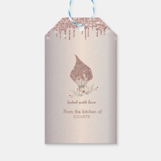 Glittervisp Rosa Guldglitterdroppar Bageri    Presentetikett (Framsidan)