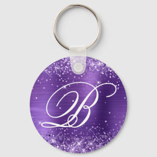 Glittery Amethyst Foil Finare Monogram Nyckelring