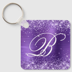 Glittery Amethyst Foil Finare Monogram Nyckelring