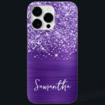 Glittery Amethyst Lila Glam Namn<br><div class="desc">Anpassa det moderna handskrivna stil-skriptet för att skapa ditt eget fodral. Lägg till en monogramsstart för att skapa en första inledande namn-kombination. Flickfaux lila glitter och borstad metall-folie trycks som ett foto.</div>
