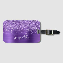 Glittery Amethyst Lila Glam Namn Bagagebricka