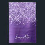 Glittery Amethyst Lila Glam Namn Kökshandduk<br><div class="desc">Anpassa det moderna handskrivna stil-skriptet för att skapa din egen personlig kökshandduk till hennes nya hem. Lägg till en monogramsstart för att skapa en första inledande namn-kombination. Girly faux amethyst glitter och lila metallisk folie digital grafik som kommer att skrivas ut som ett foto på din design.</div>