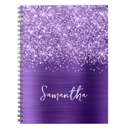 Glittery Amethyst Lila Glam Script Namn Anteckningsbok