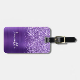 Glittery Amethyst Lila Glam Script Namn Bagagebricka