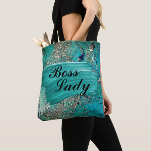 Glittery Aqua Paint Strokes Boss Lady Tygkasse