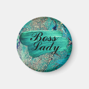 Glittery Aqua Paint Strokes Chef Dam Magnet