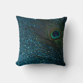 Glittery Aqua Peacock Feather Kudde