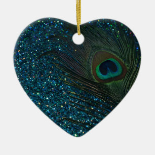 Glittery Aqua Peacock Julgransprydnad Keramik