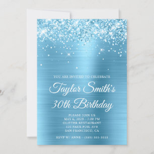 Glittery Baby blue Glam 30års födelsedag Inbjudningar