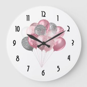 Glittery Balloon Bunch i Rosa och Silver Stor Klocka