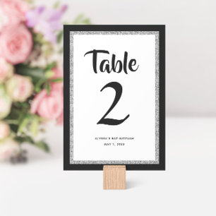 Glittery Bat mitzvah Black och Silver Bordsnummer