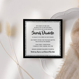 Glittery Bat mitzvah Black Silver Square Inbjudningar