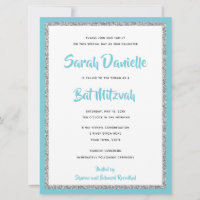 Glittery Bat mitzvah Blue och Silver Large