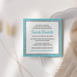 Glittery Bat mitzvah Light Blue och Silver Inbjudningar