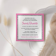 Glittery Bat mitzvah Shock rosa och Silver Square