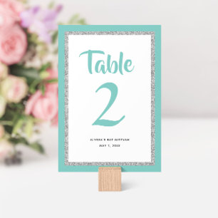 Glittery Bat mitzvah Teal och Silver Bordsnummer
