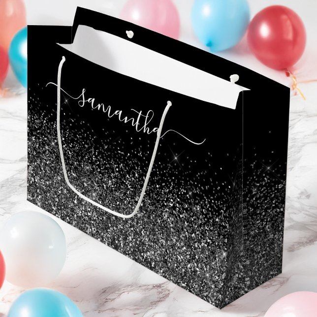 Glittery Black Elegant Namnteckning Swash Namn (Glittery Black Elegant Signature Swash Name Large Gift Bag)