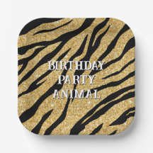 Glittery Black och Guld Tiger Rand Pappra Tallrika