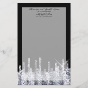 Glittery Black/Silver Glamor Personlig Brevpapper
