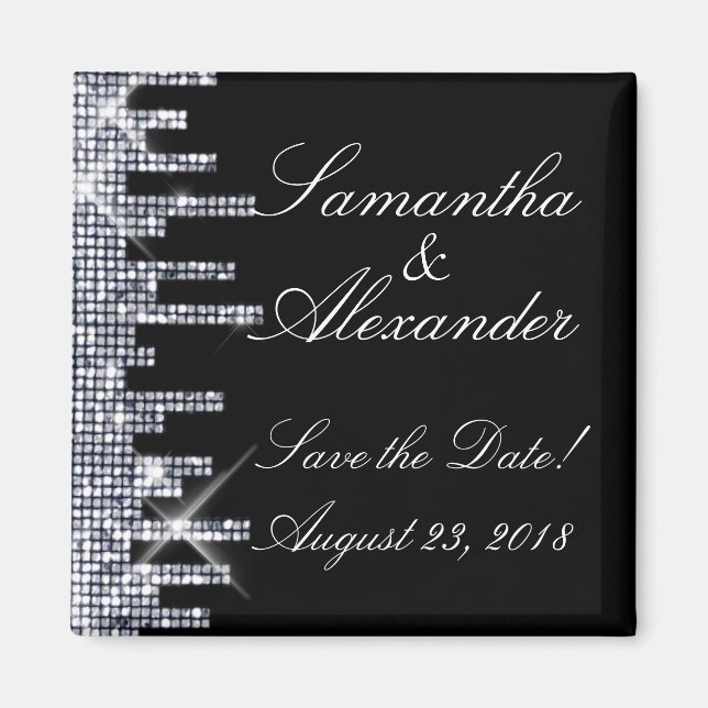 Glittery Black/Silver Glamor Spara datum Magnet (Framsidan)