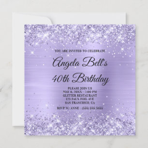 Glittery Blek Lavender Shimmer Foil Finare Monogra Inbjudningar