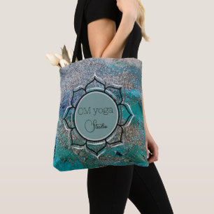 Glittery Blue Elegant OM Lotus Business Logotyp Tygkasse