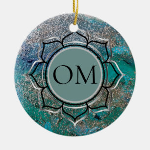 Glittery Blue Elegant OM Lotus Julgransprydnad Keramik