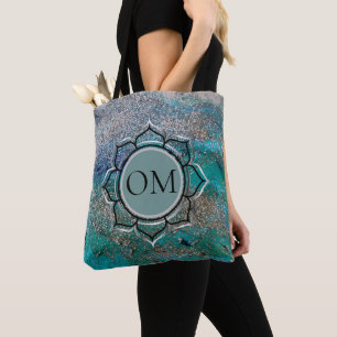 Glittery Blue Elegant OM Lotus Tygkasse