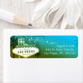 Glittery Blue Las Vegas Bröllop Returadress Etikett