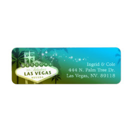 Glittery Blue Las Vegas Bröllop Returadress Returadress Etikett