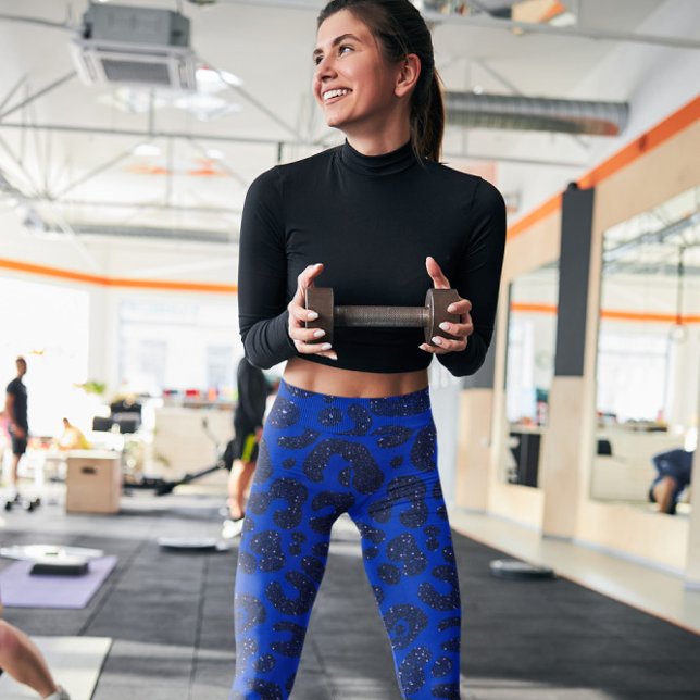 Glittery Blue Modern Leopard Mönster Leggings (Skapare uppladdad)