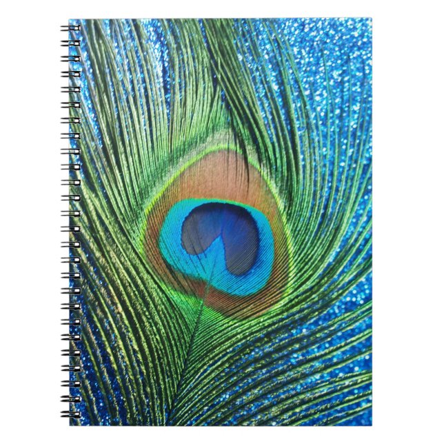 Glittery Blue Peacock Feather still Life Anteckningsbok (Framsidan)
