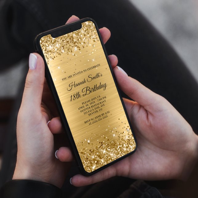 Glittery Brushed Gold Foil 18:e födelsedagen Inbjudningar (Skapare uppladdad)