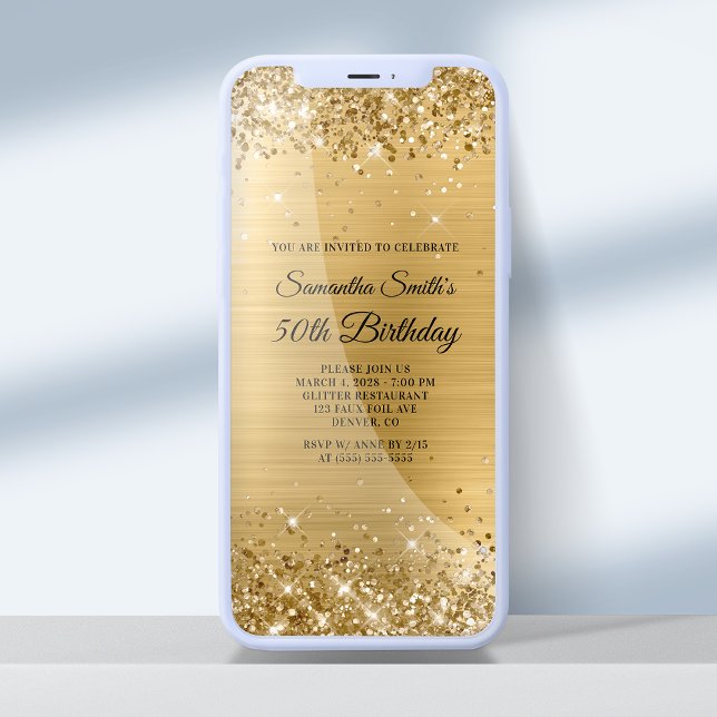 Glittery Brushed Gold Foil 50:e födelsedagen Inbjudningar (Skapare uppladdad)