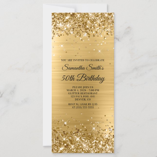 Glittery Brushed Gold Foil 50:e födelsedagen Magnetisk Inbjudningskort (Framsida)