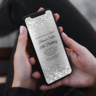 Glittery Brushed Silver Foil 18:e födelsedagen Inbjudningar