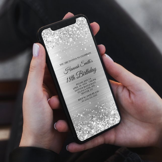 Glittery Brushed Silver Foil 18:e födelsedagen Inbjudningar (Skapare uppladdad)