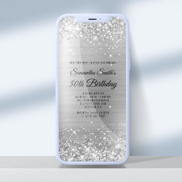 Glittery Brushed Silver Foil 50:e födelsedagen Inbjudningar