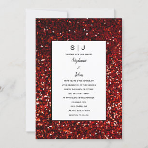 Glittery Burgundy Red Maroon Black Modern Bröllop Inbjudningar
