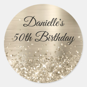 Glittery Champagne Foil 50:e födelsedagen Runt Klistermärke
