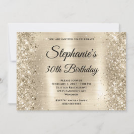 Glittery Champagne Gold Foil 30års födelsedag Inbjudningar