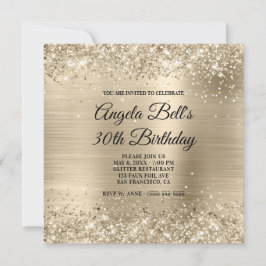 Glittery Champagne Gold Foil Finare Monogram Inbjudningar