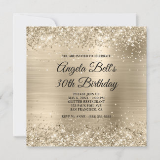 Glittery Champagne Gold Foil Finare Monogram Inbjudningar