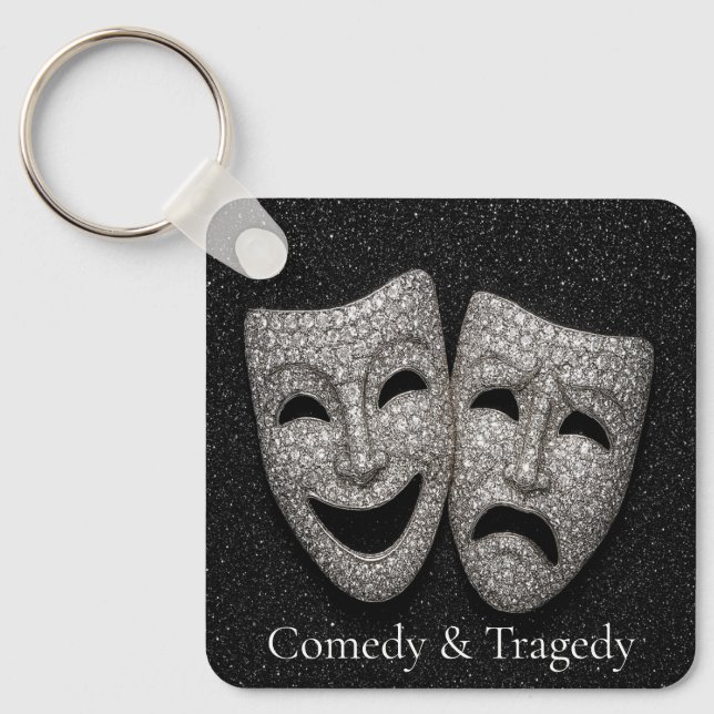 Glittery Comedy & Tragedy Drama Mask Nyckelring (Framsida)