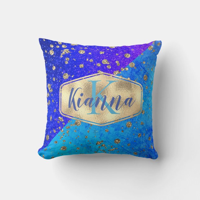 Glittery Dreamy Blue Monogram Kudde (Framsida)