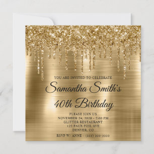 Glittery Drips Gold Foil 40:e födelsedagen Inbjudningar