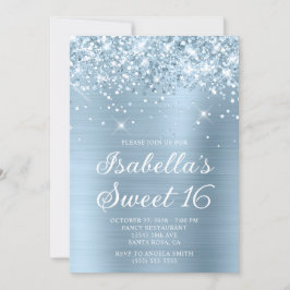 Glittery Dusty Blue Foil Sweet 16 Photo Inbjudningar