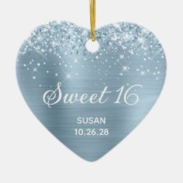 Glittery Dusty Blue Foil Sweet 16 Photo Julgransprydnad Keramik