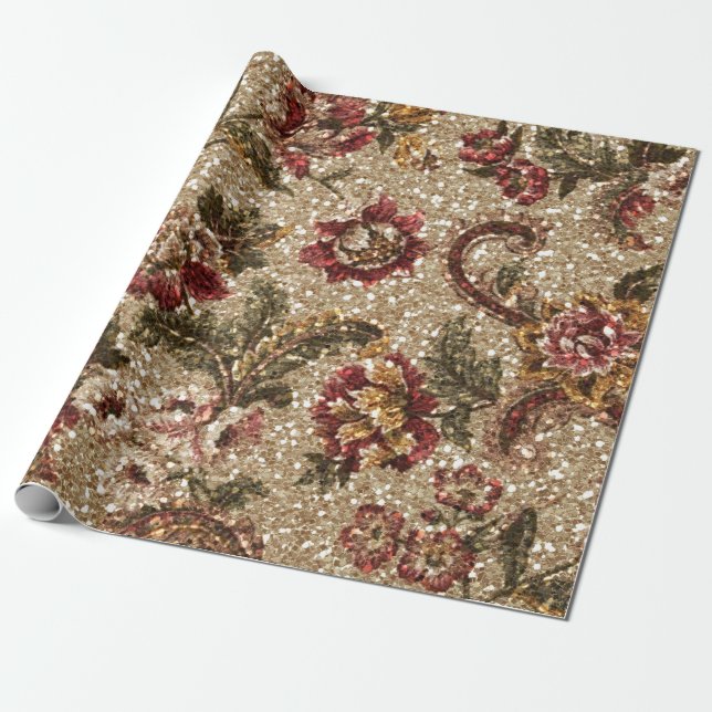 Glittery Earthtone blommigtTapestry Presentpapper (Utrullad)