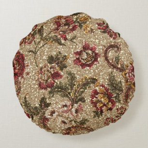 Glittery Earthtone blommigtTapestry Rund Kudde
